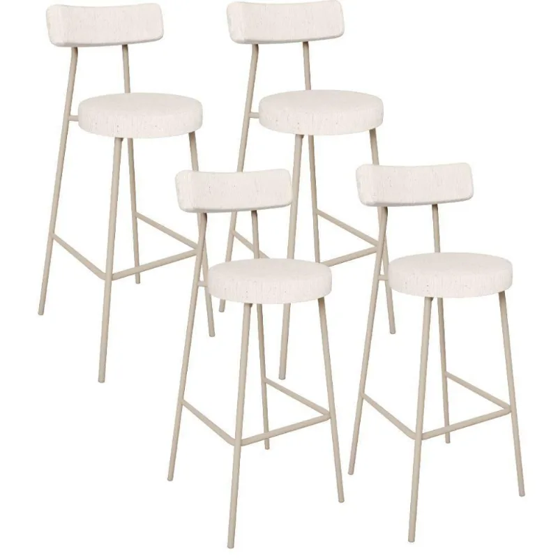 Kit 04 Banquetas Alta Bar Cozinha Sala De Jantar Aço Milão Arena L02 Linho Cru - Lyam Decor
