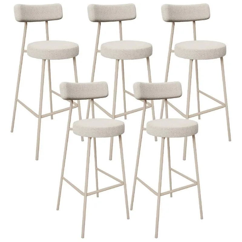 Kit 05 Banquetas Alta Bar Cozinha Sala De Jantar Aço Milão Arena L02 Bouclê Creme - Lyam Decor