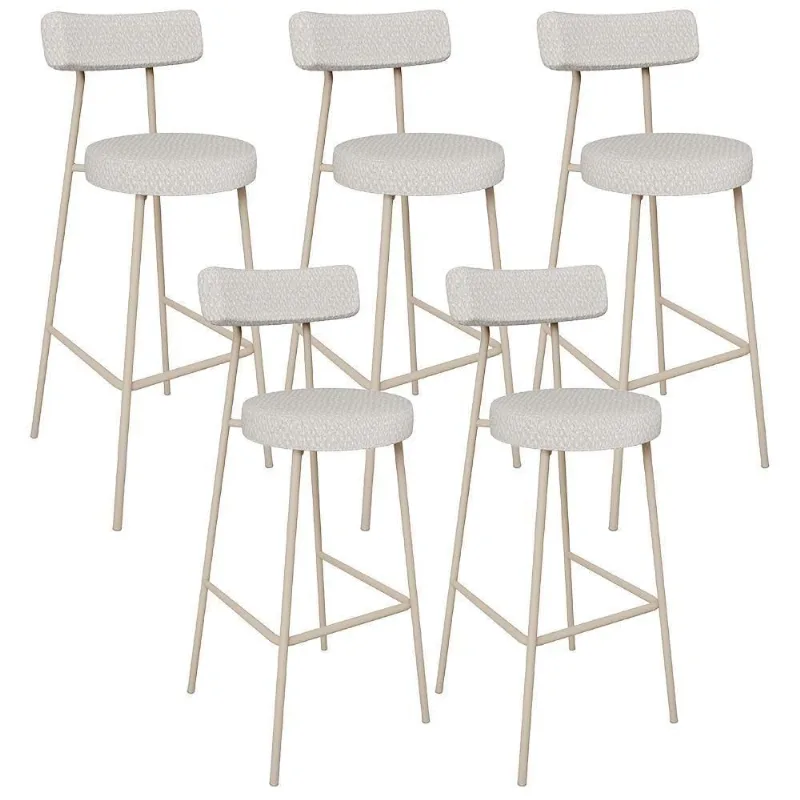 Kit 05 Banquetas Alta Bar Cozinha Sala De Jantar Aço Milão Arena L02 Bouclê Cru - Lyam Decor