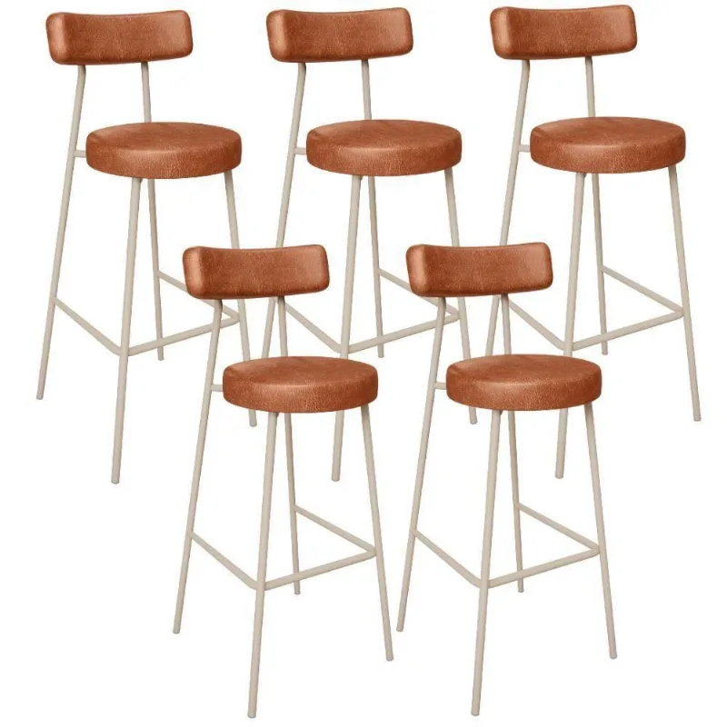 Kit 05 Banquetas Alta Bar Cozinha Sala De Jantar Aço Milão Arena L02 Couríssimo Camel - Lyam Decor