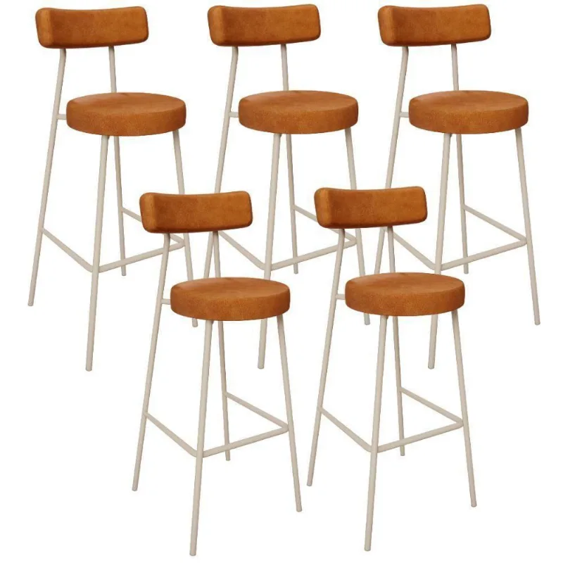 Kit 05 Banquetas Alta Bar Cozinha Sala De Jantar Aço Milão Arena L02 Couríssimo Canela - Lyam Decor