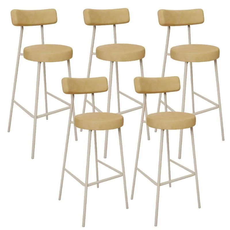 Kit 05 Banquetas Alta Bar Cozinha Sala De Jantar Aço Milão Arena L02 Couríssimo Fendi - Lyam Decor - Lyam Decor