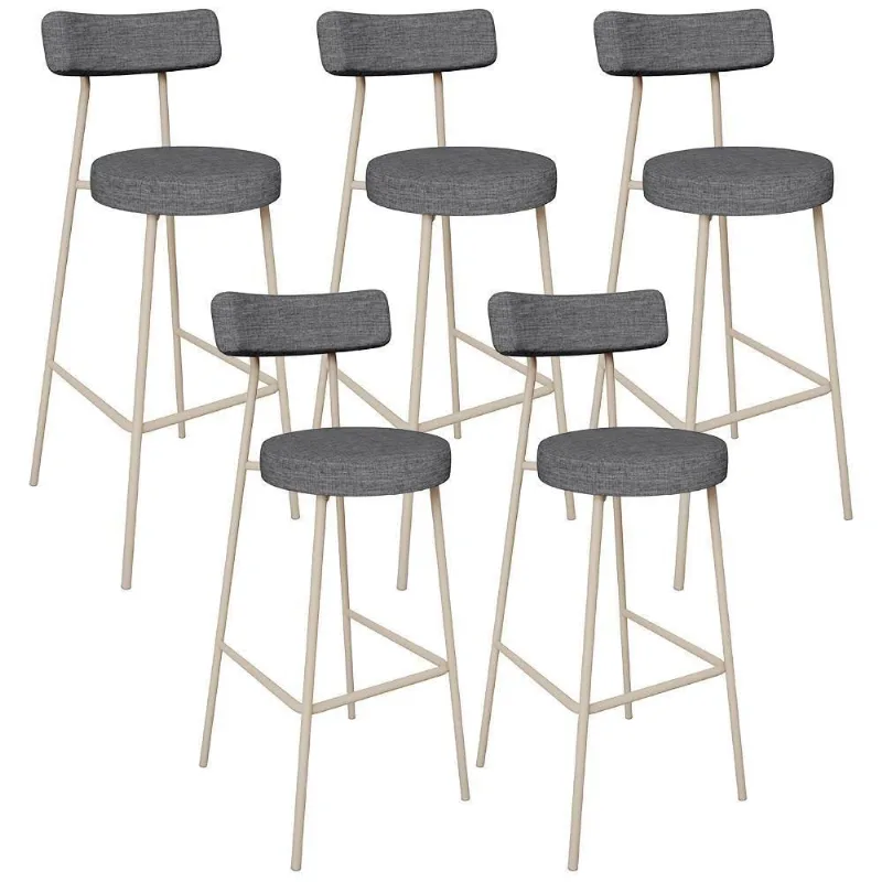 Kit 05 Banquetas Alta Bar Cozinha Sala De Jantar Aço Milão Arena L02 Linho Cinza Escuro - Lyam Decor
