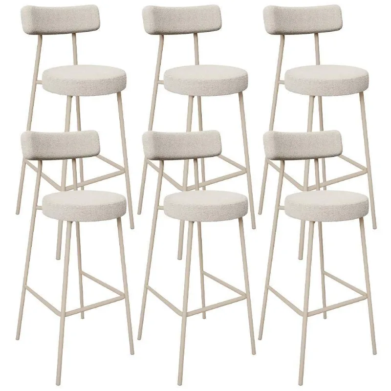 Kit 06 Banquetas Alta Bar Cozinha Sala De Jantar Aço Milão Arena L02 Bouclê Creme - Lyam Decor - Lyam Decor