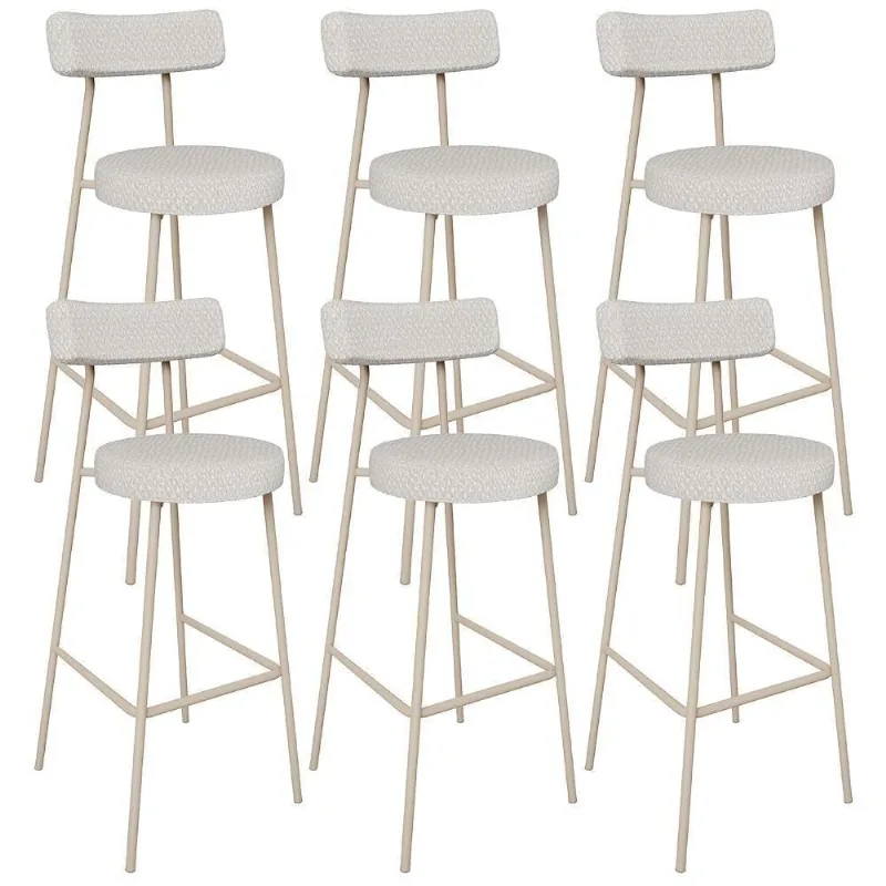 Kit 06 Banquetas Alta Bar Cozinha Sala De Jantar Aço Milão Arena L02 Bouclê Cru - Lyam Decor - Lyam Decor