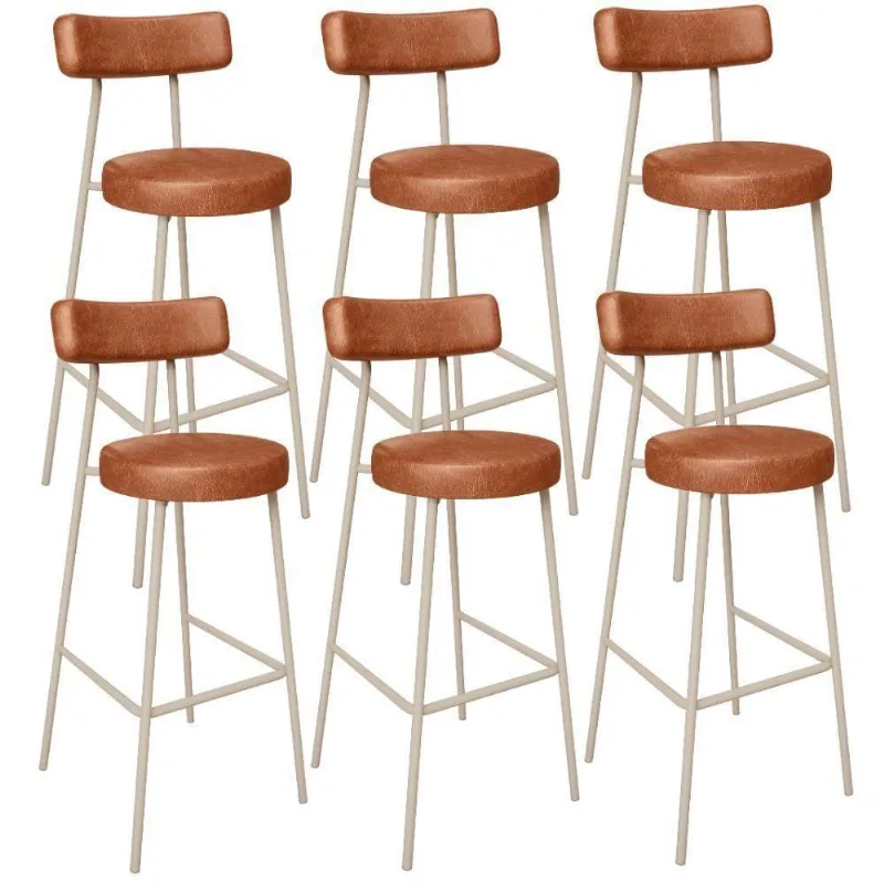 Kit 06 Banquetas Alta Bar Cozinha Sala De Jantar Aço Milão Arena L02 Couríssimo Camel - Lyam Decor - Lyam Decor