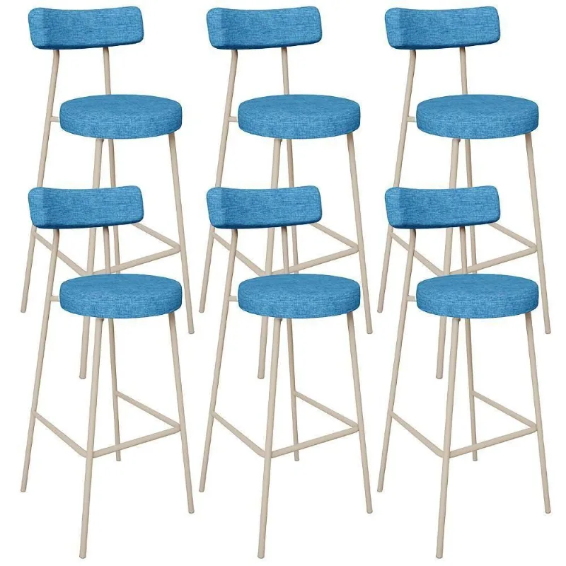 Kit 06 Banquetas Alta Bar Cozinha Sala De Jantar Aço Milão Arena L02 Linho Azul - Lyam Decor - Lyam Decor