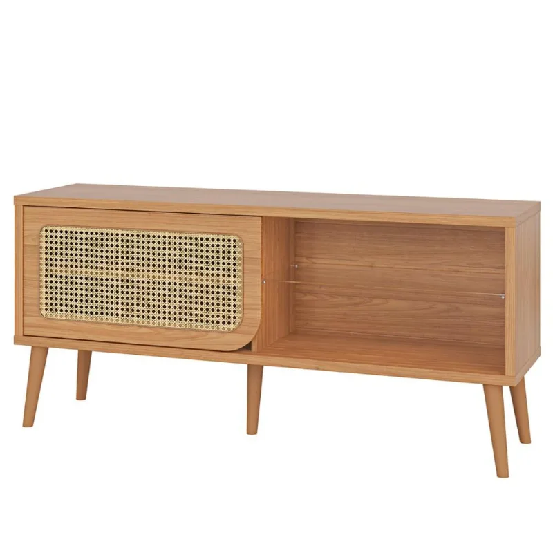 Rack Para Sala de Estar TV 55 Pol Porta Tela Natural 135cm Mahal D03 Freijó - Lyam Decor - Lyam Decor