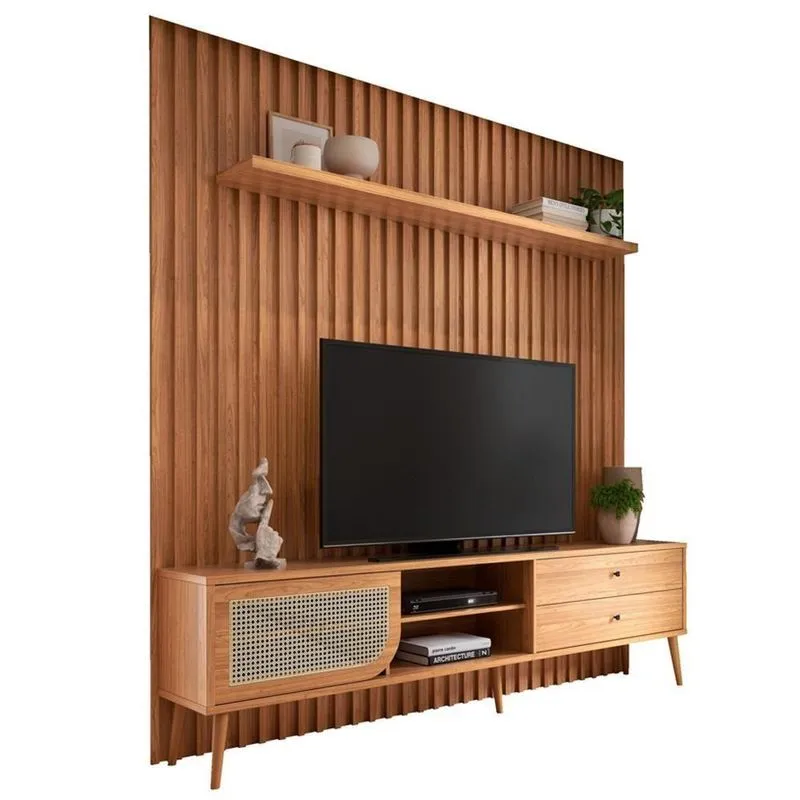 Rack Para Sala Com Painel Ripado Para Tv 60 Pol Ada D03 Freijó - Lyam Decor