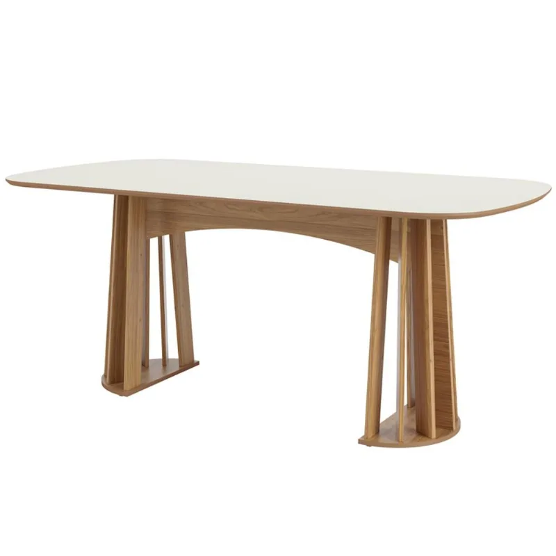 Mesa De Jantar 6 Lugares Pés Ripado Orgânico 180cm Dalí D03 Off White Freijó - Lyam Decor - Lyam Decor