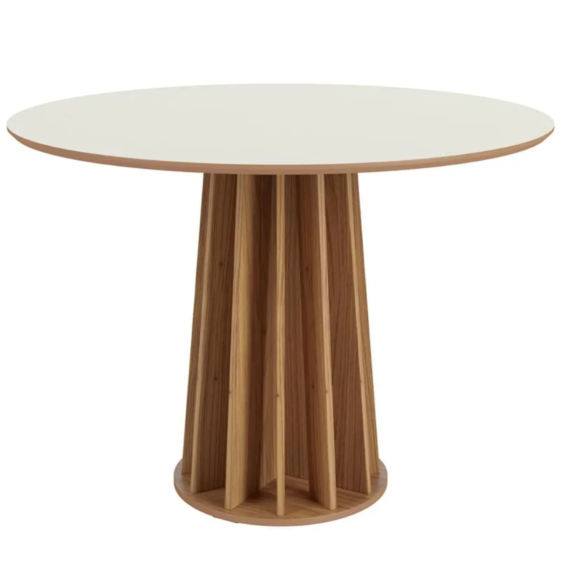 Mesa De Jantar Redonda Pés Ripado Orgânico 105cm Ceci D03 Off White Freijó - Lyam Decor - Lyam Decor