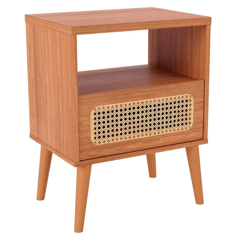 Mesa de Cabeceira 1 Gaveta Com Palhinha Natural Zack D03 Freijó - Lyam Decor - Lyam Decor