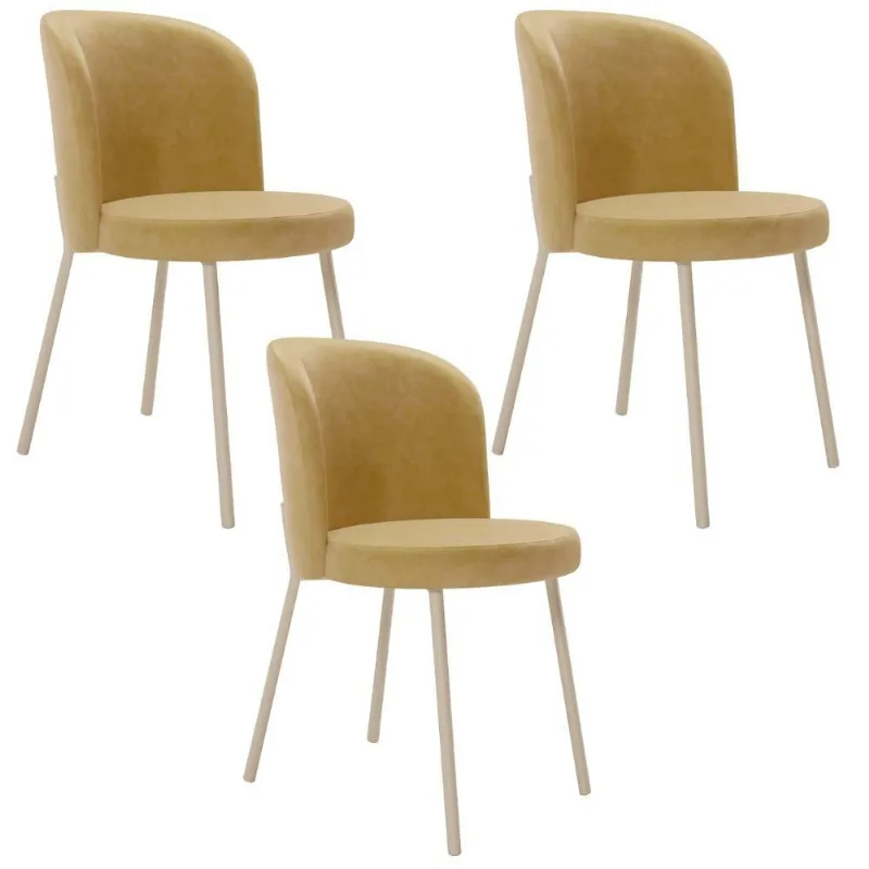 Kit 3 Cadeiras Sala de Jantar Estofada Gavi Arena L02 Couríssimo Fendi - Lyam Decor - Lyam Decor