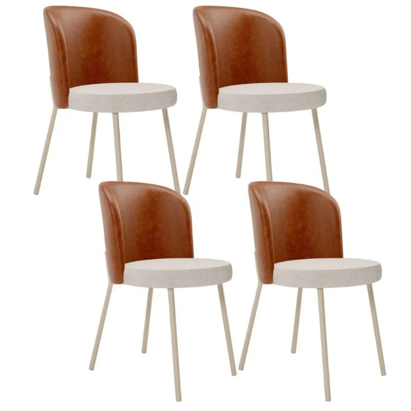 Kit 4 Cadeiras Sala de Jantar Estofada Gavi Arena L02 Couríssimo Camel Linho Cru - Lyam Decor - Lyam Decor