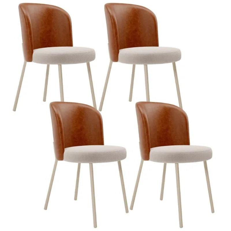 Kit 4 Cadeiras Sala de Jantar Estofada Gavi Arena L02 Couríssimo Camel Bouclê Creme - Lyam Decor - Lyam Decor