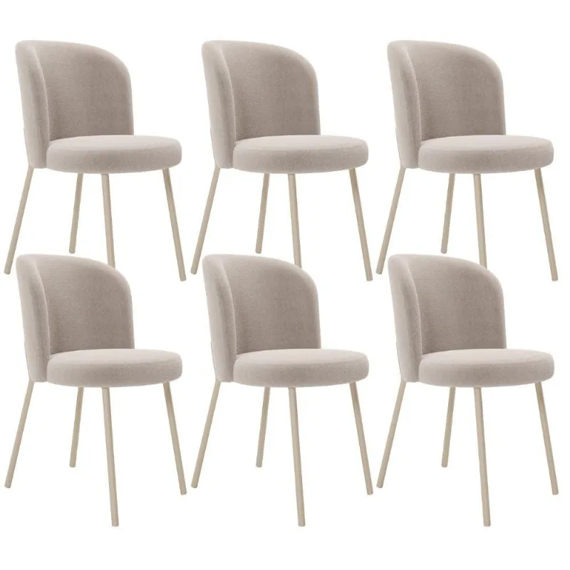 Kit 6 Cadeiras Sala de Jantar Estofada Gavi Arena L02 Bouclê Creme - Lyam Decor - Lyam Decor