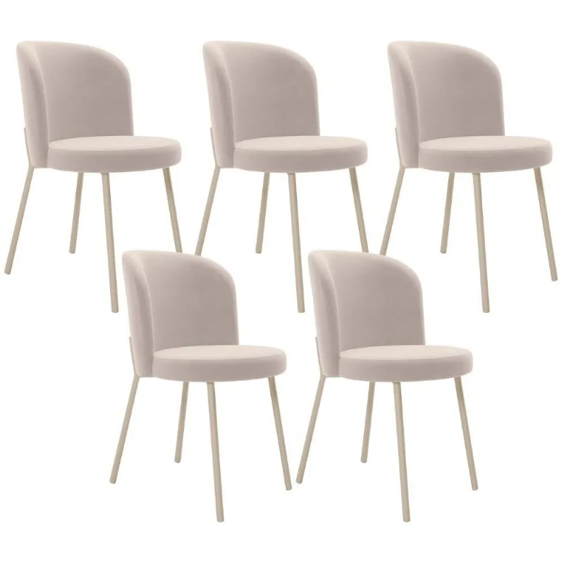 Kit 5 Cadeiras Sala de Jantar Estofada Gavi Arena L02 Suede Bege - Lyam Decor - Lyam Decor