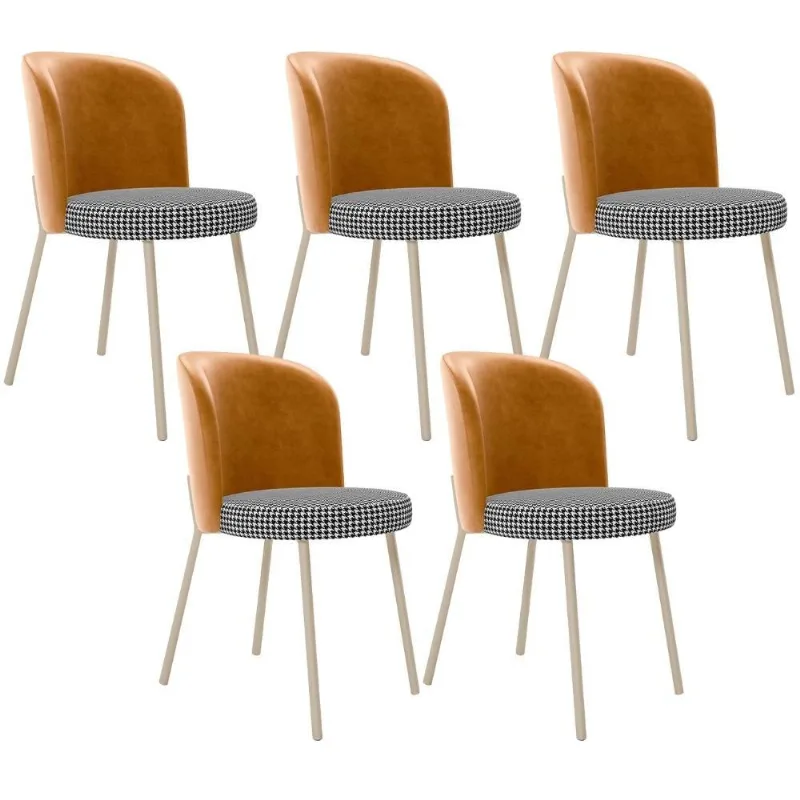Kit 5 Cadeiras Sala de Jantar Estofada Gavi Arena L02 Couríssimo Whisky Pied Poule - Lyam Decor - Lyam Decor