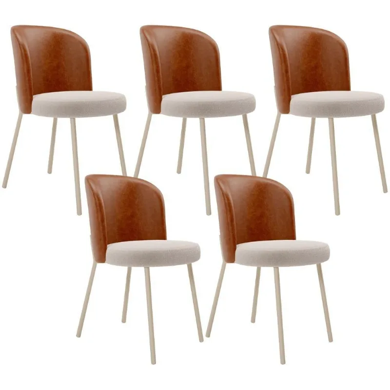 Kit 5 Cadeiras Sala de Jantar Estofada Gavi Arena L02 Couríssimo Camel Bouclê Creme - Lyam Decor - Lyam Decor
