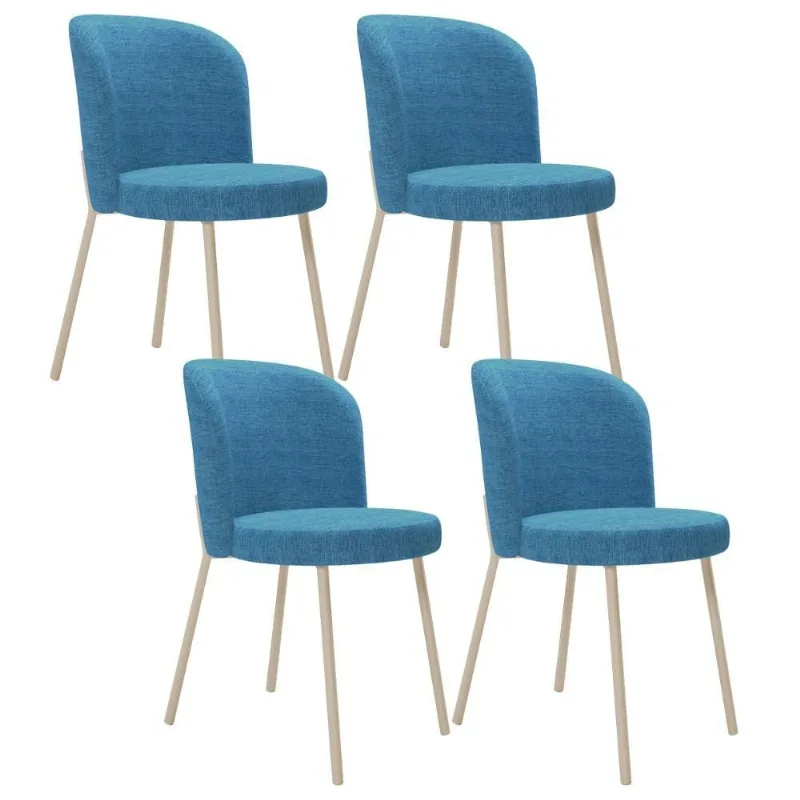 Kit 4 Cadeiras Para Sala de Jantar Cozinha Estofada Gavi Arena L02 Linho Azul - Lyam Decor - Lyam Decor
