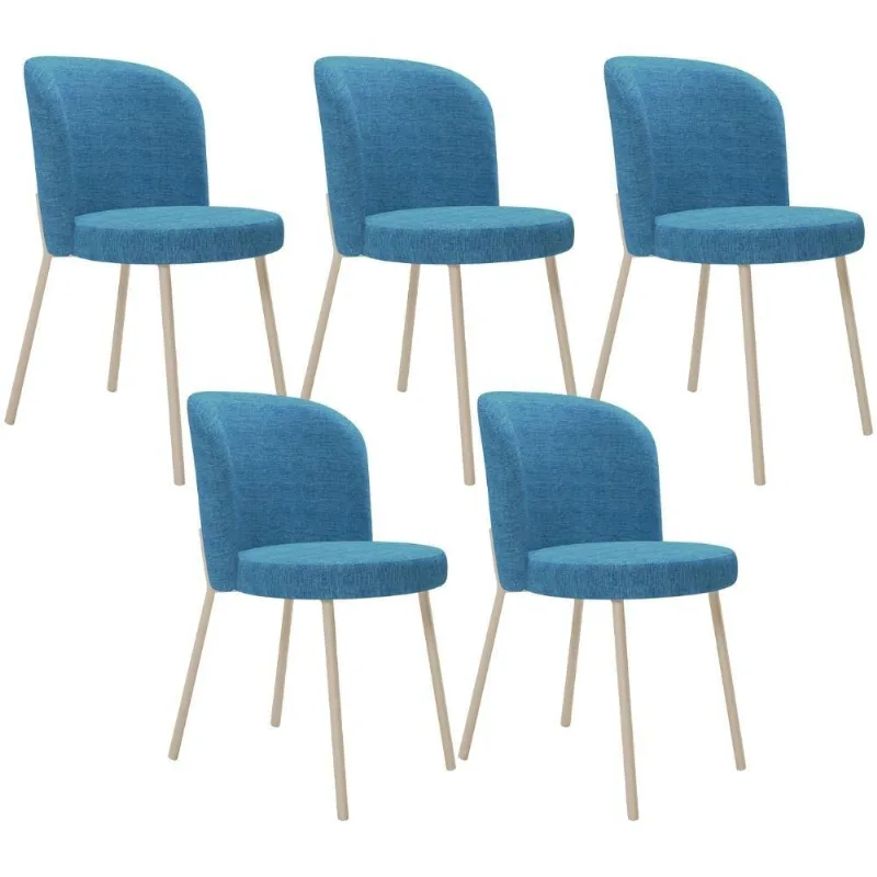 Kit 5 Cadeiras Para Sala de Jantar Cozinha Estofada Gavi Arena L02 Linho Azul - Lyam Decor - Lyam Decor