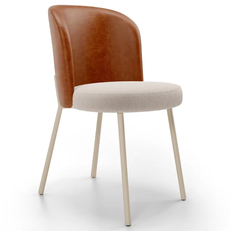 Cadeira Para Sala de Jantar Cozinha Estofada Gavi Arena L02 Couríssimo Camel Bouclê Creme - Lyam Decor - Lyam Decor
