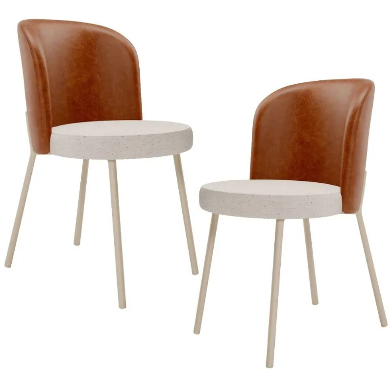 Kit 2 Cadeiras Sala de Jantar Estofada Gavi Arena L02 Couríssimo Camel Linho Cru - Lyam Decor - Lyam Decor