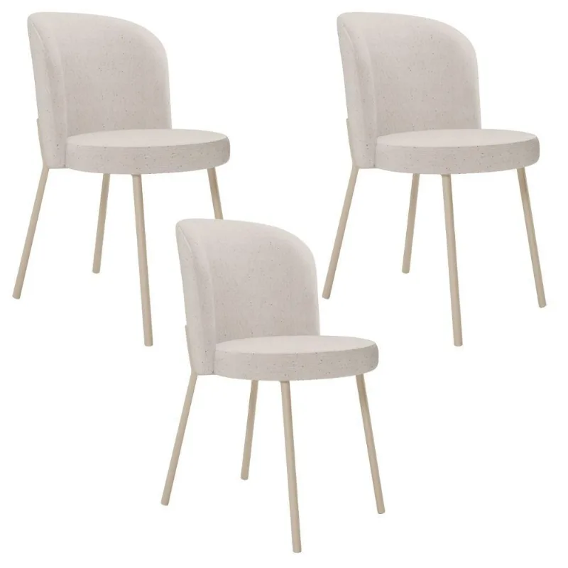 Kit 3 Cadeiras Sala de Jantar Estofada Gavi Arena L02 Linho Cru - Lyam Decor - Lyam Decor