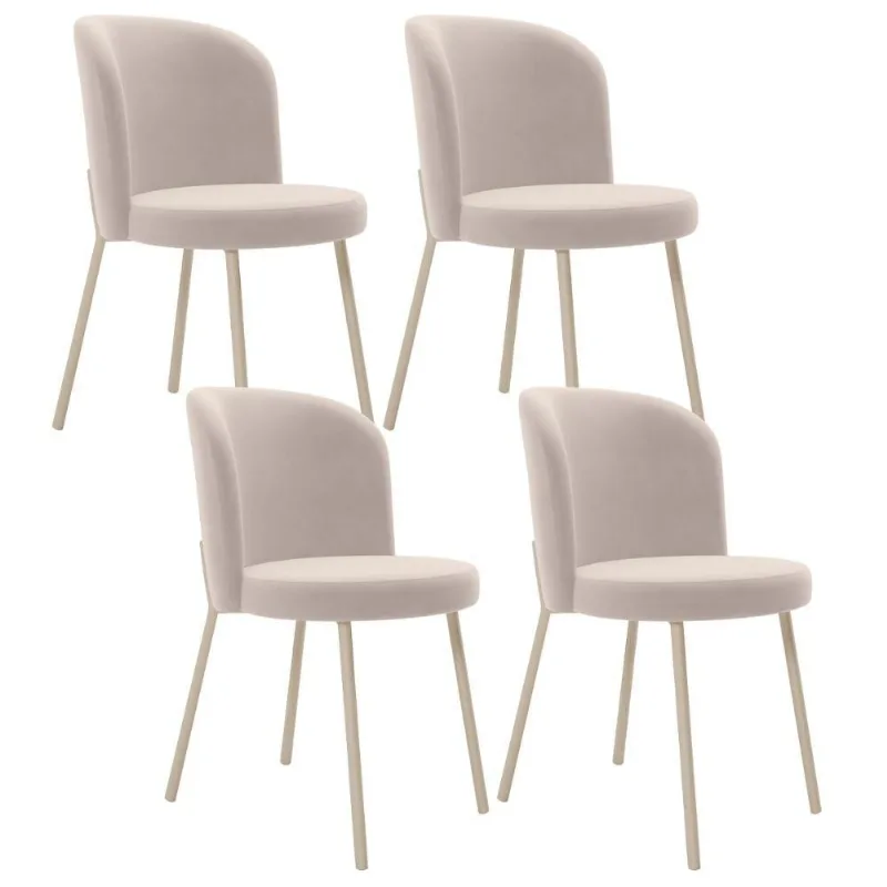 Kit 4 Cadeiras Sala de Jantar Estofada Gavi Arena L02 Suede Bege - Lyam Decor - Lyam Decor