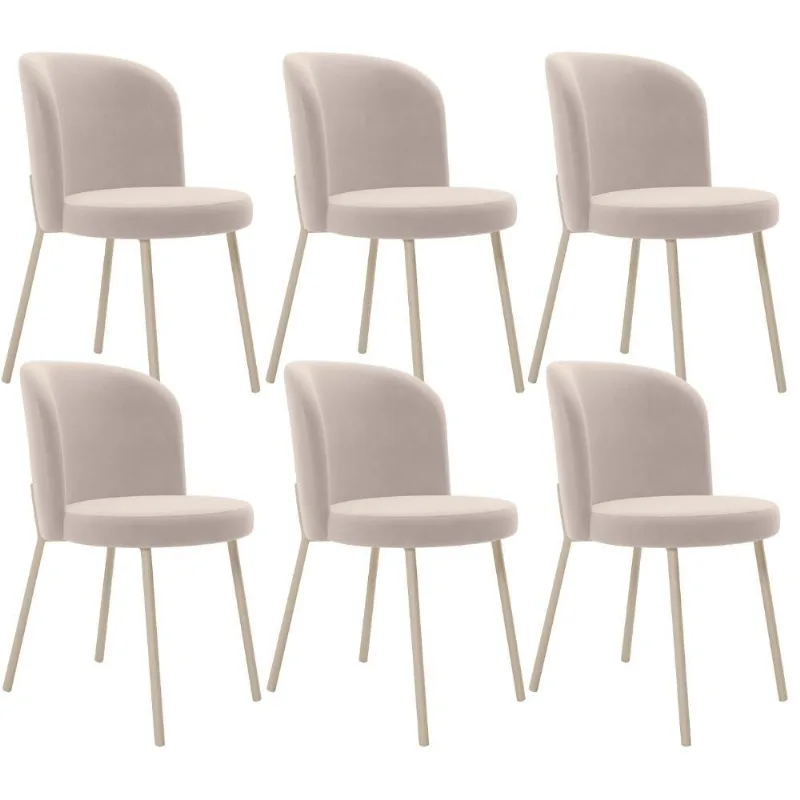 Kit 6 Cadeiras Sala de Jantar Estofada Gavi Arena L02 Suede Bege - Lyam Decor - Lyam Decor