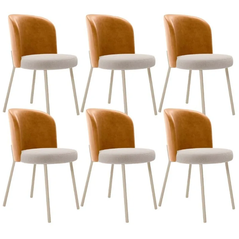 Kit 6 Cadeiras Sala de Jantar Estofada Gavi Arena L02 Couríssimo Whisky Bouclê Creme - Lyam Decor - Lyam Decor