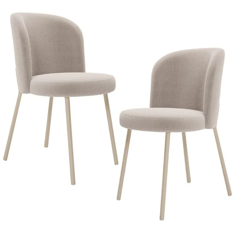 Kit 2 Cadeiras Sala de Jantar Estofada Gavi Arena L02 Bouclê Creme - Lyam Decor - Lyam Decor