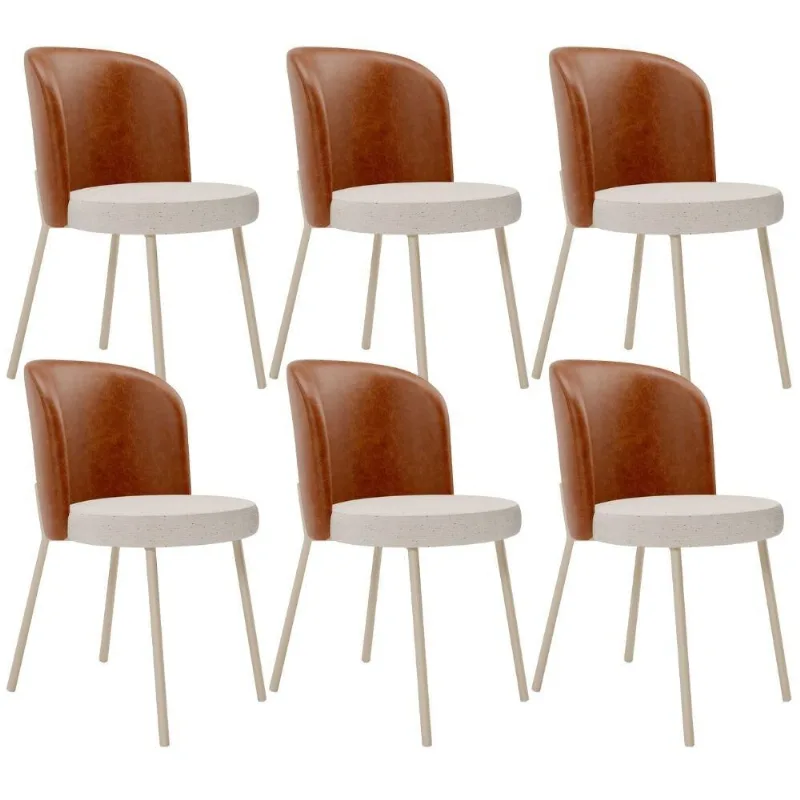 Kit 6 Cadeiras Sala de Jantar Estofada Gavi Arena L02 Couríssimo Camel Linho Cru - Lyam Decor - Lyam Decor