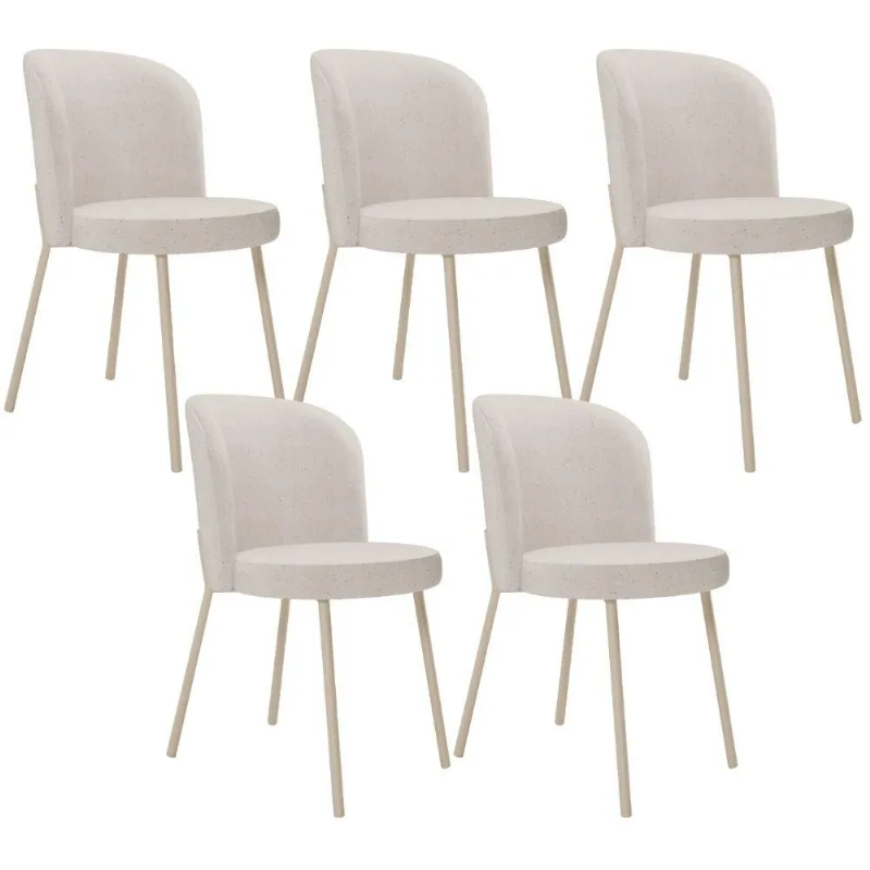Kit 5 Cadeiras Sala de Jantar Estofada Gavi Arena L02 Linho Cru - Lyam Decor - Lyam Decor