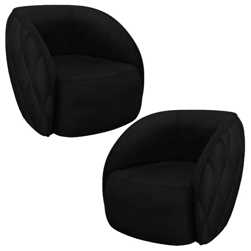 Kit 02 Poltronas Decorativa Para Sala Living Olimpo M03 Veludo Preto - Lyam Decor - Lyam Decor