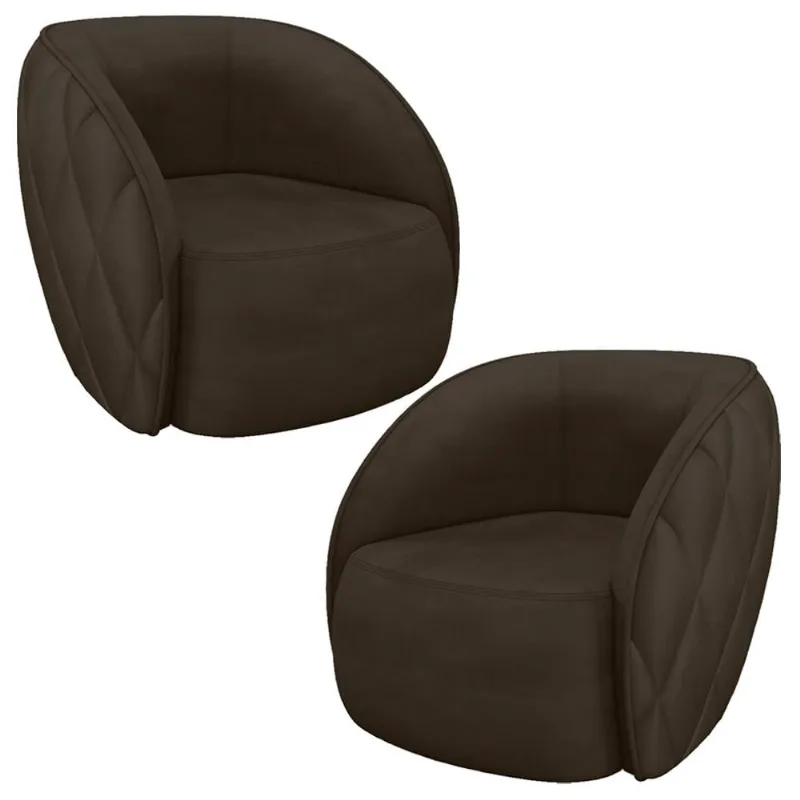 Kit 02 Poltronas Decorativa Para Sala Living Olimpo M03 Veludo Marrom - Lyam Decor - Lyam Decor