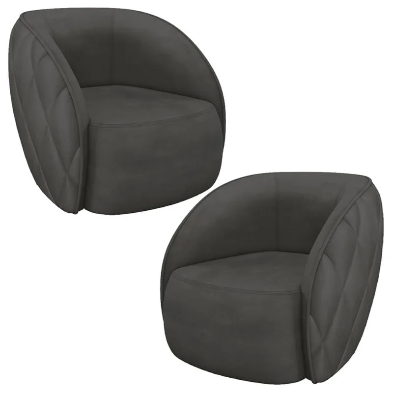 Kit 02 Poltronas Decorativa Para Sala Living Olimpo M03 Veludo Cinza Escuro - Lyam Decor - Lyam Decor