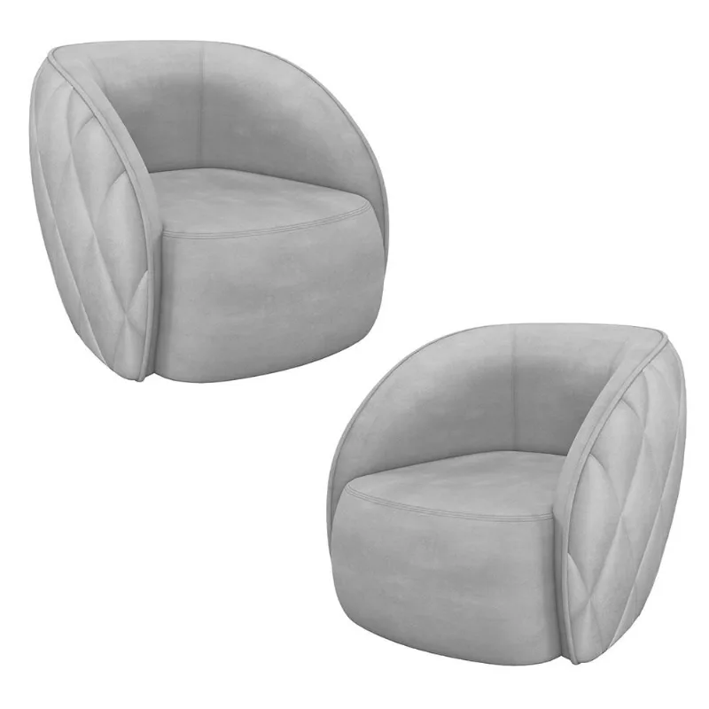 Kit 02 Poltronas Decorativa Para Sala Living Olimpo M03 Veludo Cinza Claro - Lyam Decor - Lyam Decor
