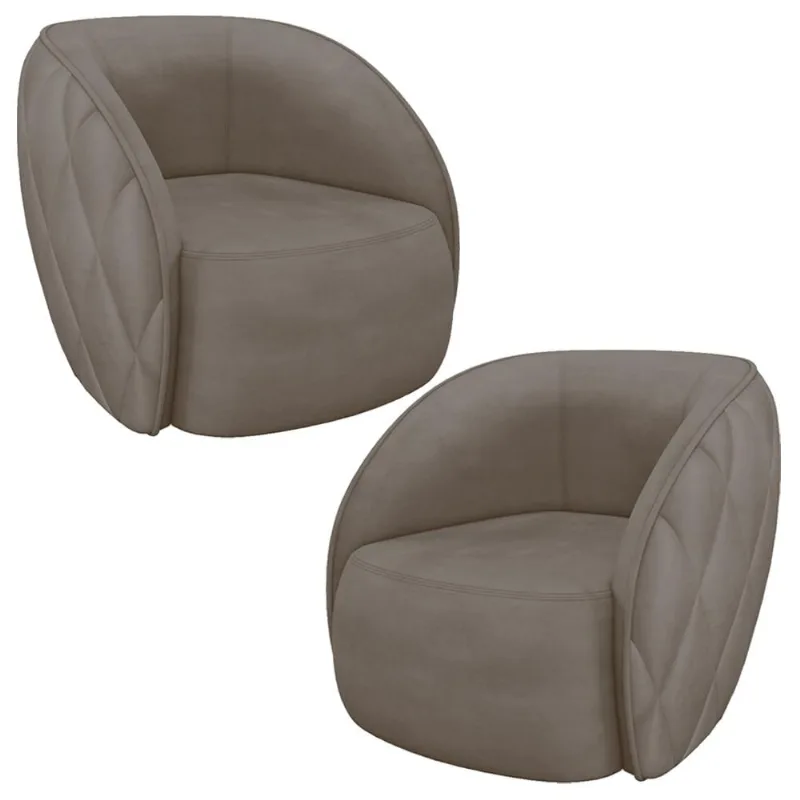 Kit 02 Poltronas Decorativa Para Sala Living Olimpo M03 Veludo Bege Escuro - Lyam Decor - Lyam Decor