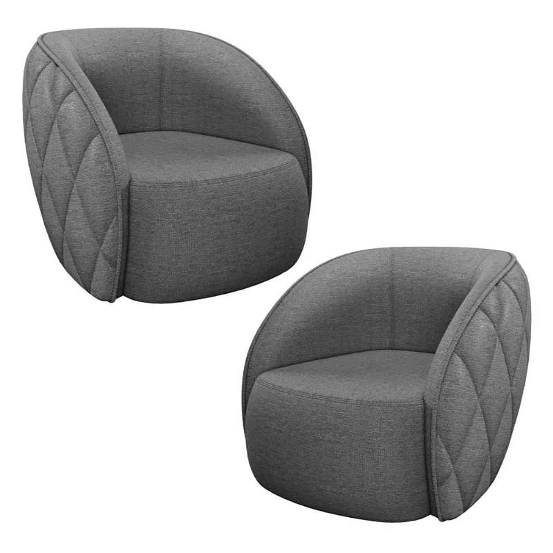 Kit 02 Poltronas Decorativa Para Sala Living Olimpo M03 Linho Chumbo - Lyam Decor - Lyam Decor