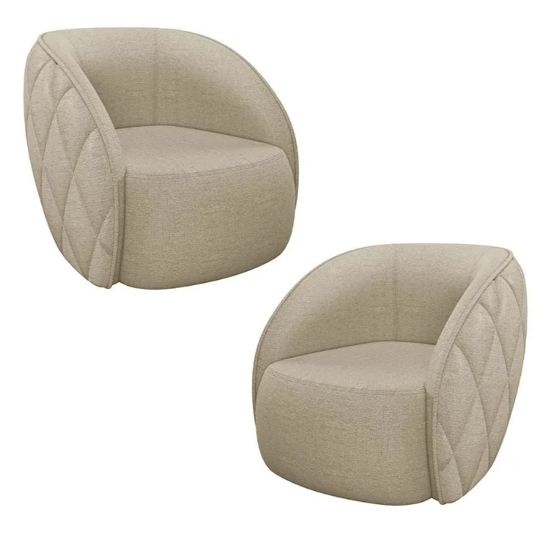 Kit 02 Poltronas Decorativa Para Sala Living Olimpo M03 Linho Bege - Lyam Decor - Lyam Decor
