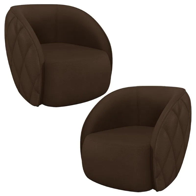 Kit 02 Poltronas Decorativa Para Sala Living Olimpo M03 Couríssimo Marrom - Lyam Decor - Lyam Decor