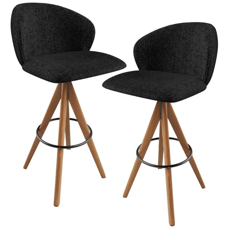 Kit 02 Banquetas Alta Bar Cozinha Sala de Jantar Bar Mia L02 Linho Chumbo - Lyam Decor - Lyam Decor