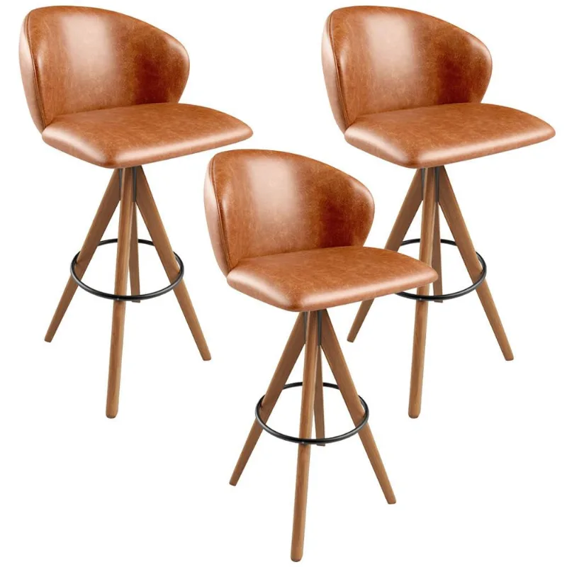 Kit 03 Banquetas Alta Bar Cozinha Sala de Jantar Bar Mia L02 Couríssimo Camel - Lyam Decor - Lyam Decor