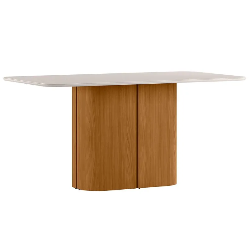 Mesa de Jantar 6 Lugares Retangular Tampo Vidro Verbena N01 Ypê Off White - Lyam Decor - Lyam Decor