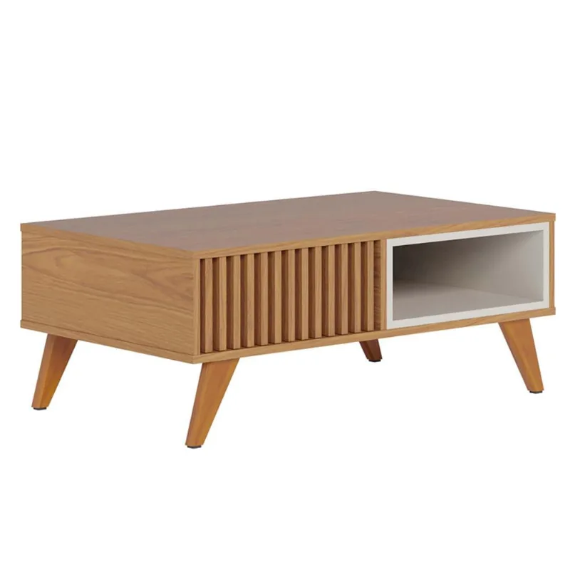 Mesa De Centro Para Sala De Estar 01 Nicho Delta C04 Freijó Off White Matte - Lyam Decor - Lyam Decor