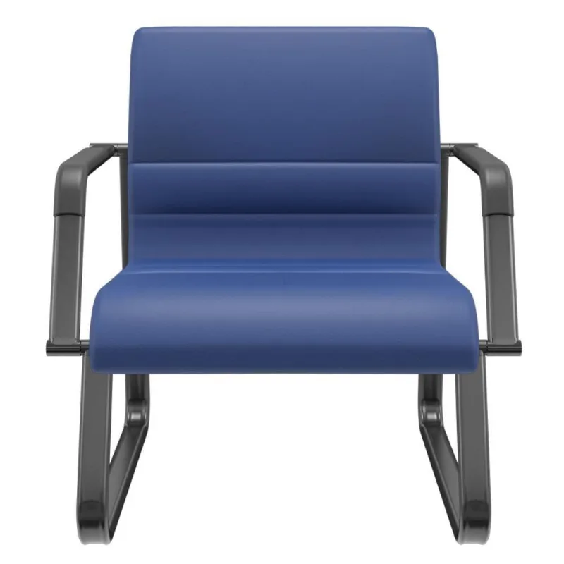 Cadeira De Escritório Recepção Com Braço Fixa Preta Lev P03 Vinil Azul - Lyam Decor