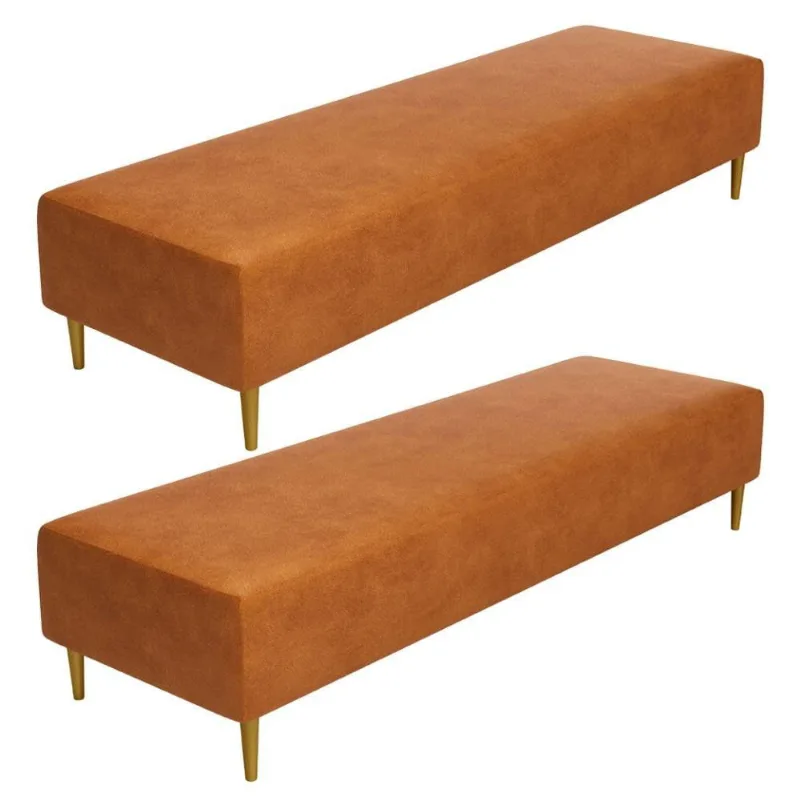 Kit 02 Puffs Decorativo Sala de Estar Bali W01 Pés Palito 170x60cm Couríssimo Canela - Lyam Decor - Lyam Decor