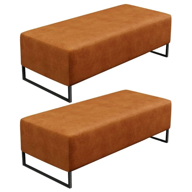 Kit 02 Puffs Decorativo Sala de Estar Bali W01 Base Ferro 120x50 cm Couríssimo Canela - Lyam Decor - Lyam Decor