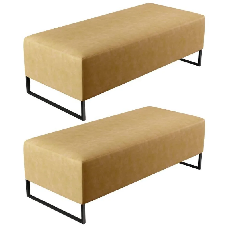 Kit 02 Puffs Decorativo Sala de Estar Bali W01 Base Ferro 120x50 cm Couríssimo Fendi - Lyam Decor - Lyam Decor